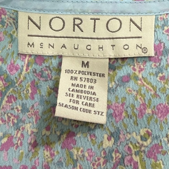 VTG Norton McNaughton Dress Women's M Blue Ditsy Floral Sleeveless Tie Back Maxi - Picture 5 of 8